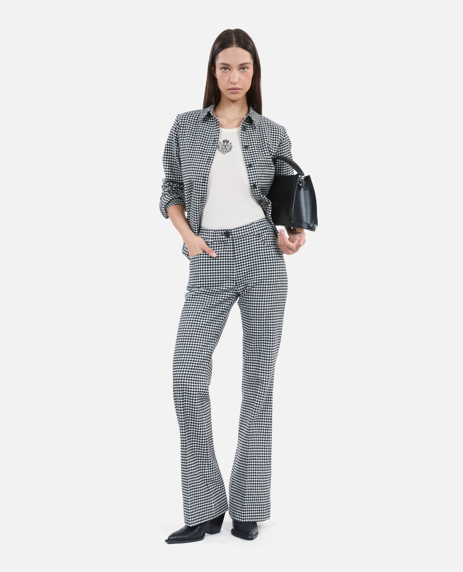 Vichy Check Flare Trousers | Women | Black x White