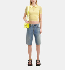 Light Openwork Knit Polo T-Shirt | Women | Mellow Yellow