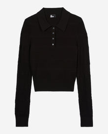 Openwork Knit Polo Shirt | Women | Black