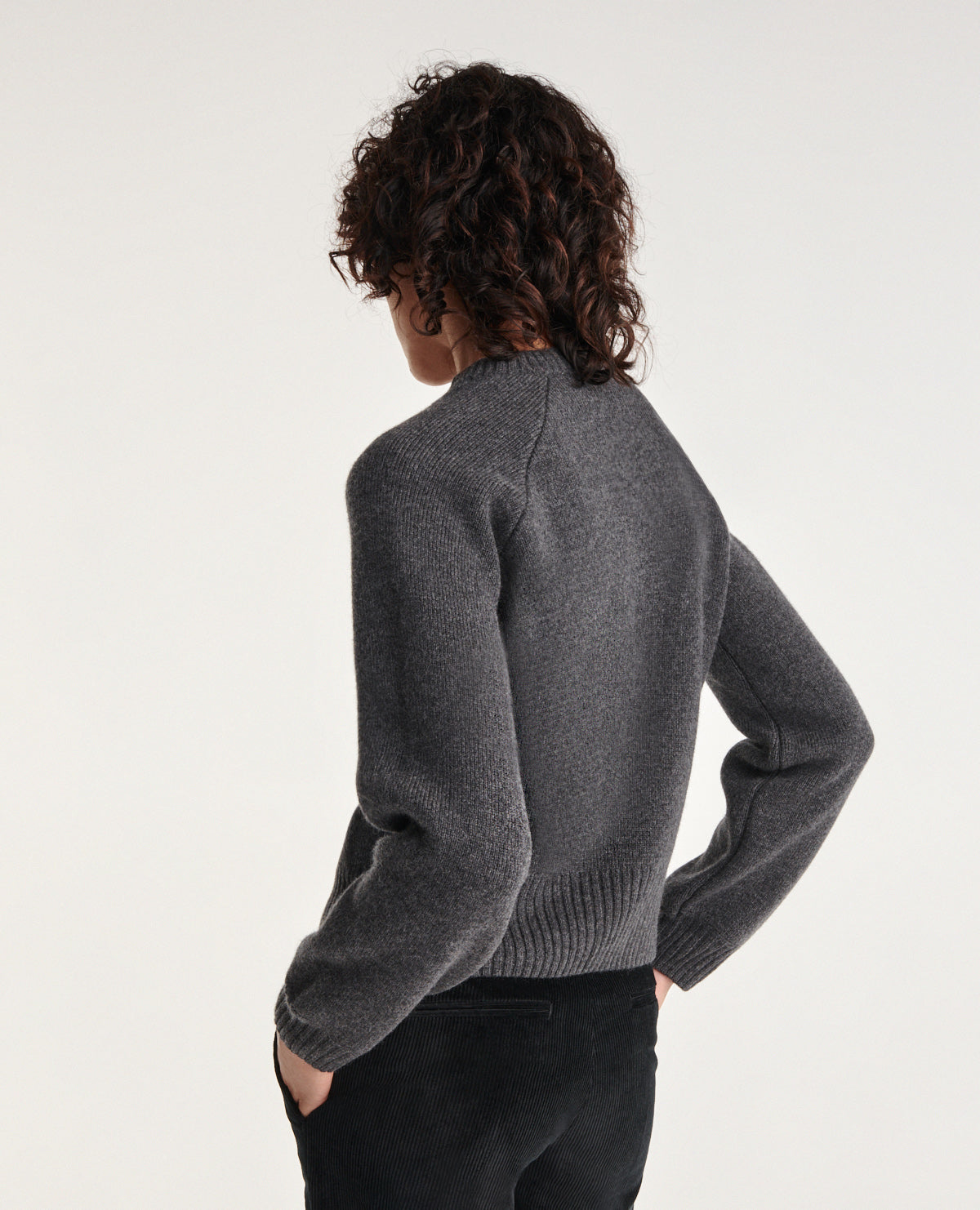 Gray Wool Sweater With Jewel Shoulder Detail | Women | Grey