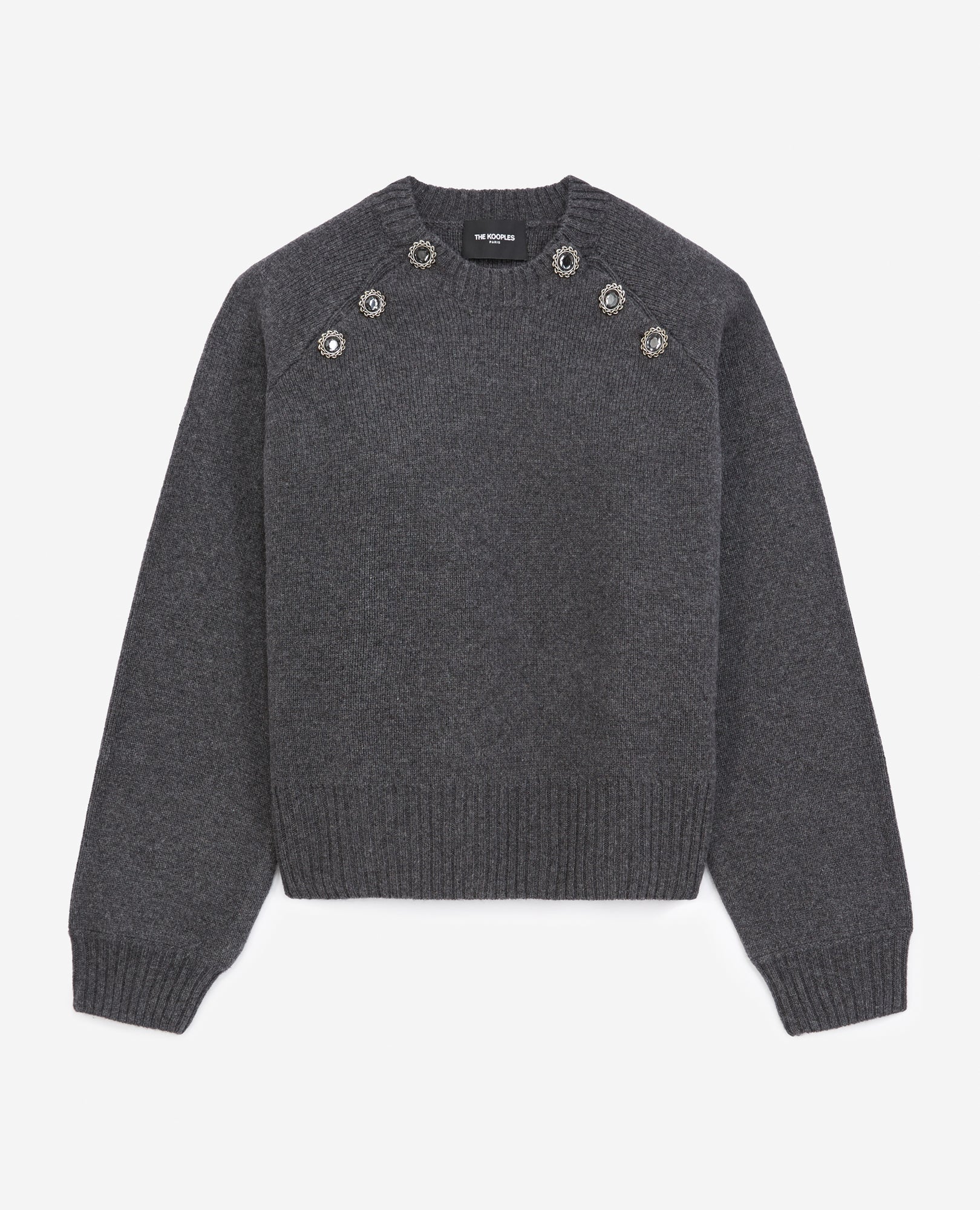 Gray Wool Sweater With Jewel Shoulder Detail | Women | Grey