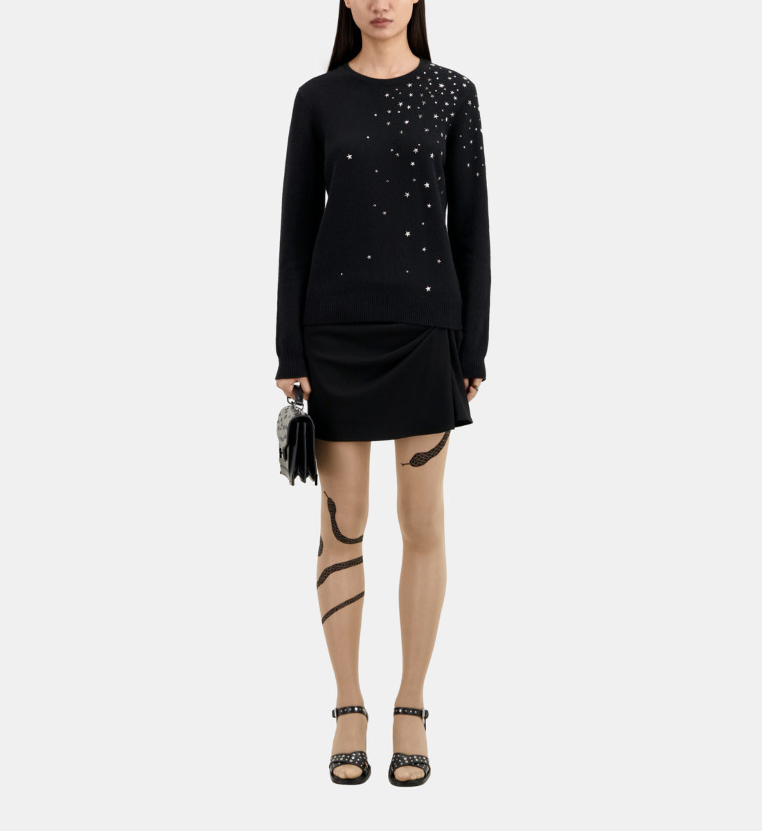 Cashmere Blend Sweater With Stars | Women | Black