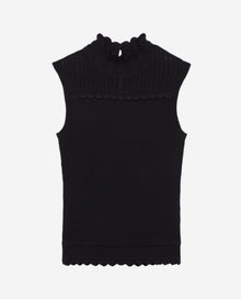 Cropped Openwork Knit Sweater | Women | Black