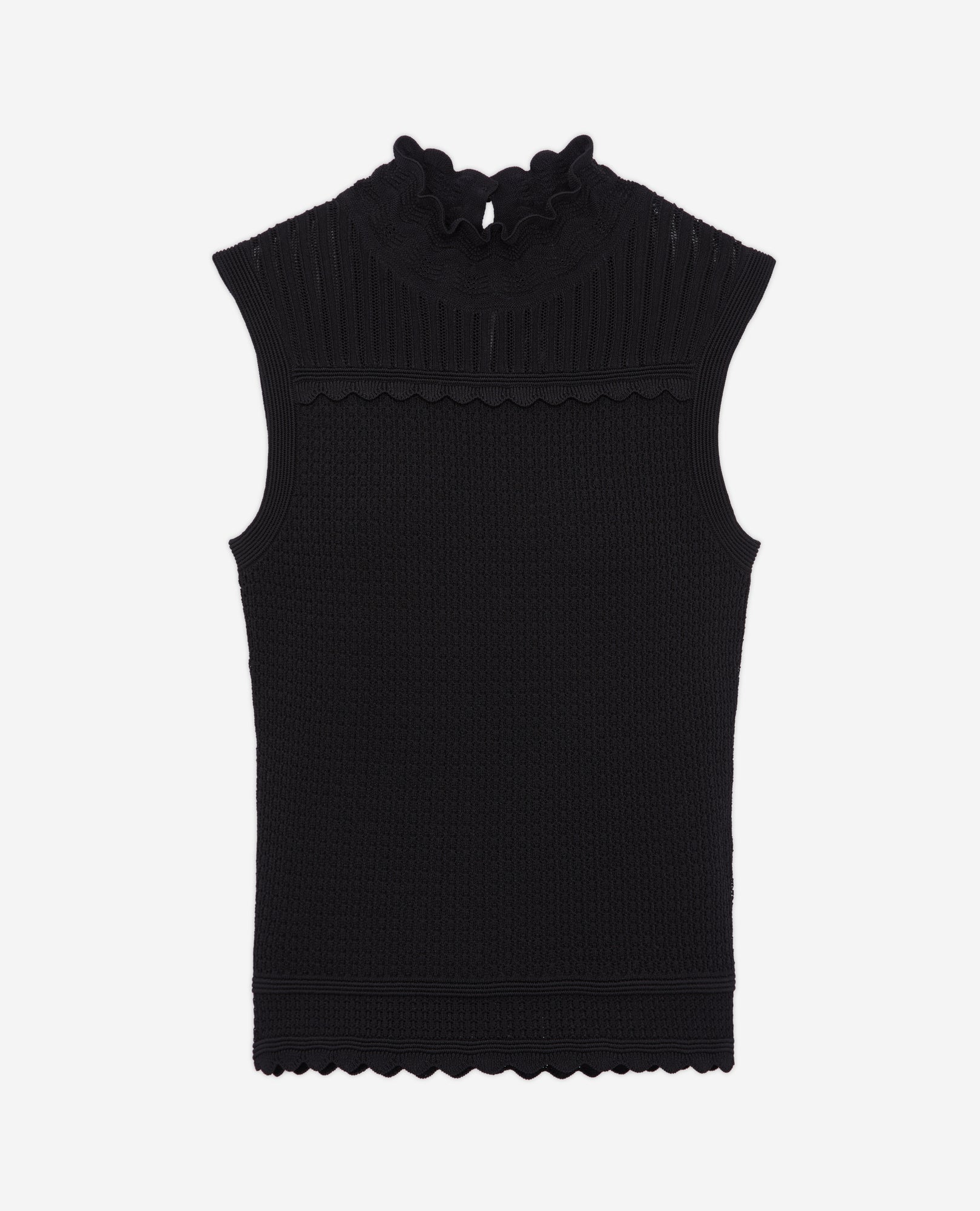 Cropped Openwork Knit Sweater | Women | Black