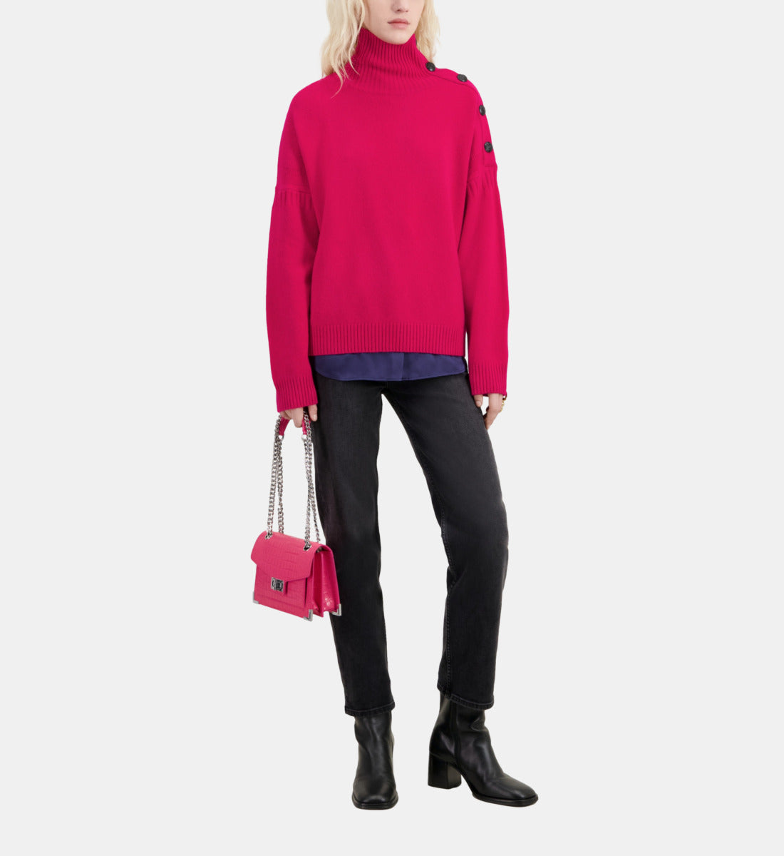 Fuchsia Wool And Cashmere Sweater With Buttons | Women | Cherry