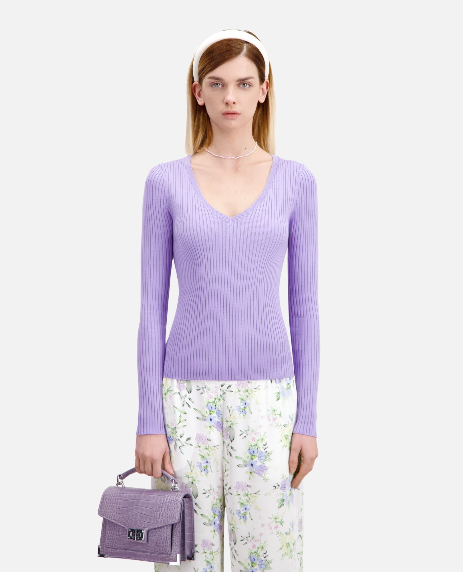 Lilac Ribbed Knit Sweater | Women | Light Purple