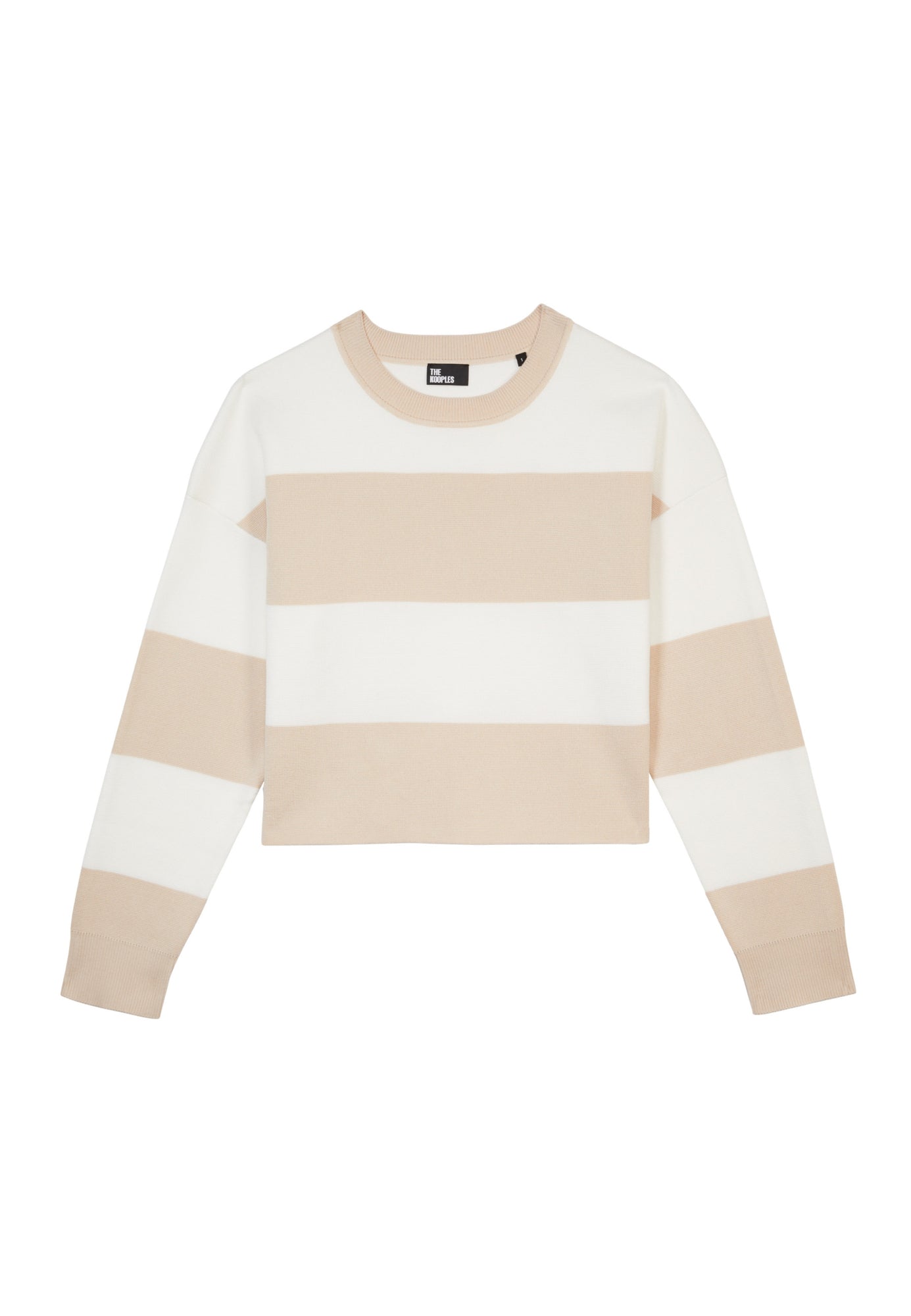 White Striped Long Sleeve Cotton Sweater | Women | Beige Ecru