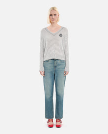 Blazon Wool And Cashmere Striped Sweater | Women | White x Blue