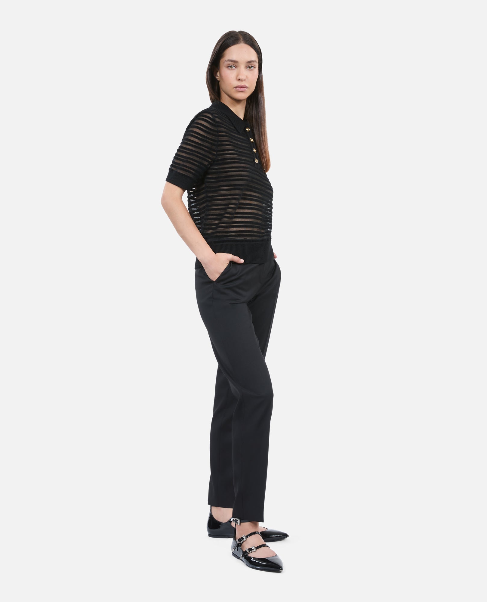 Mesh Polo T-Shirt | Women | Black