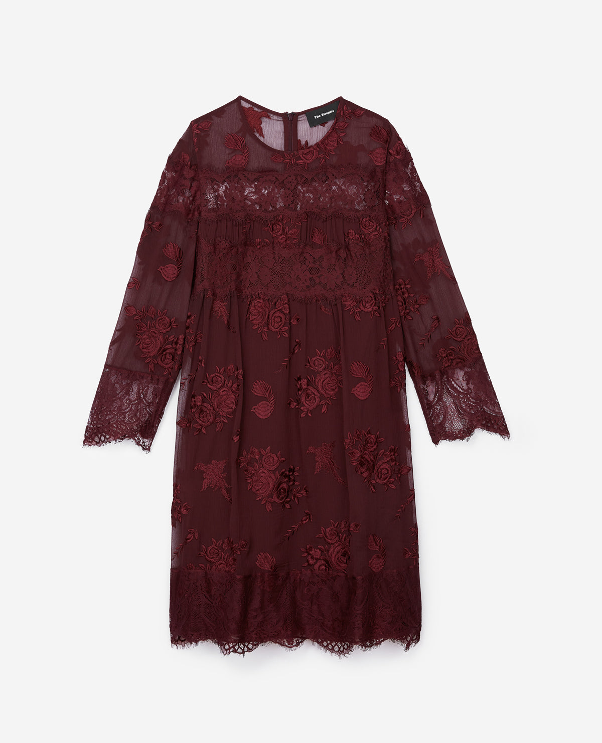 Dress In Embroidered Fabric With Lace | Women | Burgundy