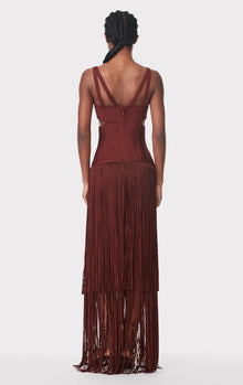 Strappy Fringe Gown With Cut Out | Mahogany