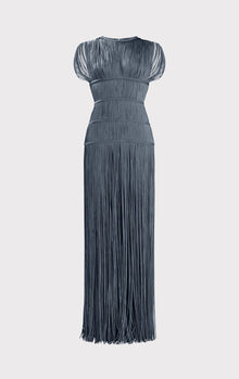 Banded Fringe Gown | Charcoal