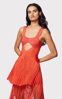 Draped Fringe Cut Out Gown | Flame