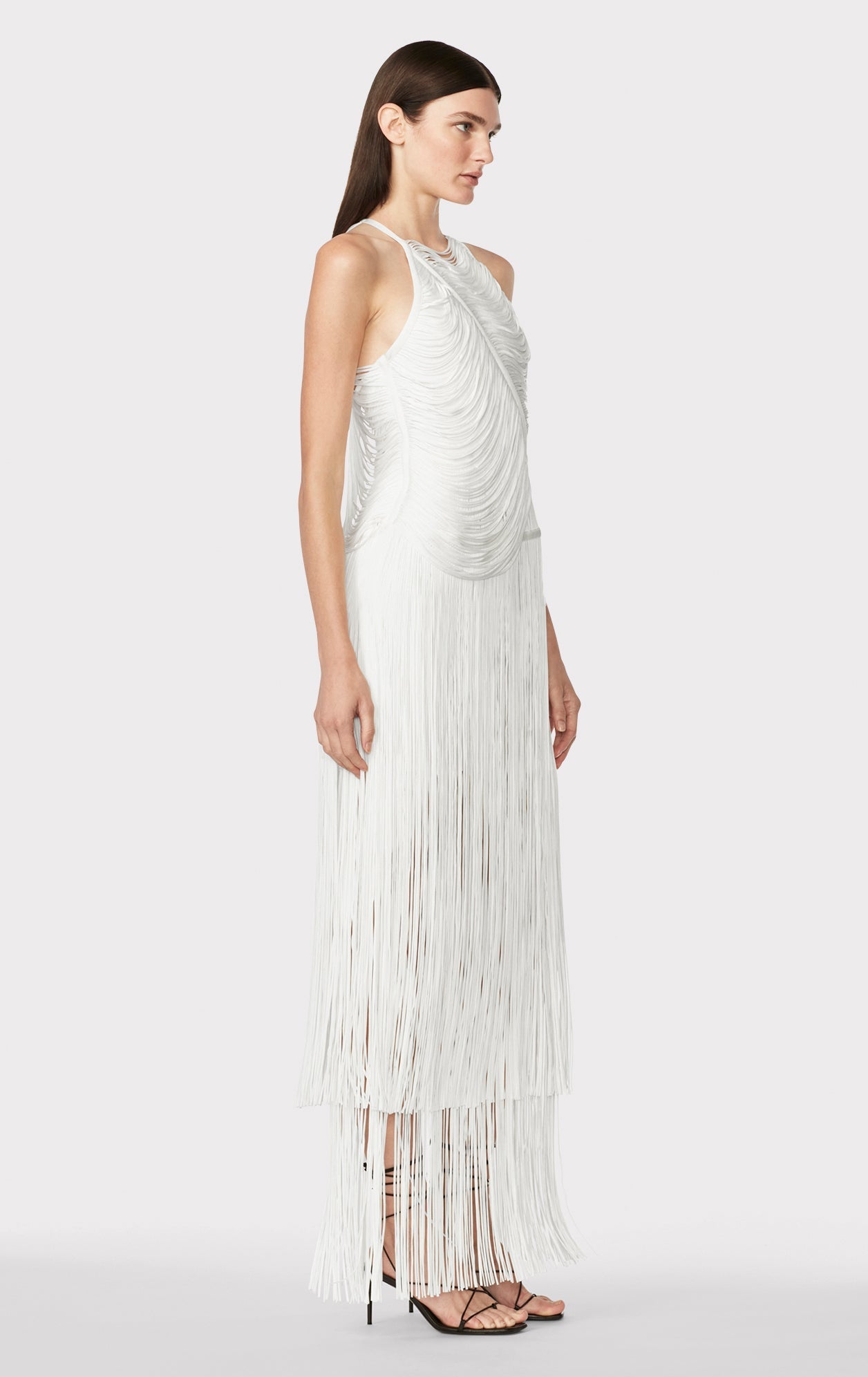 Draped Fringe Asymmetrical Gown | Alabaster