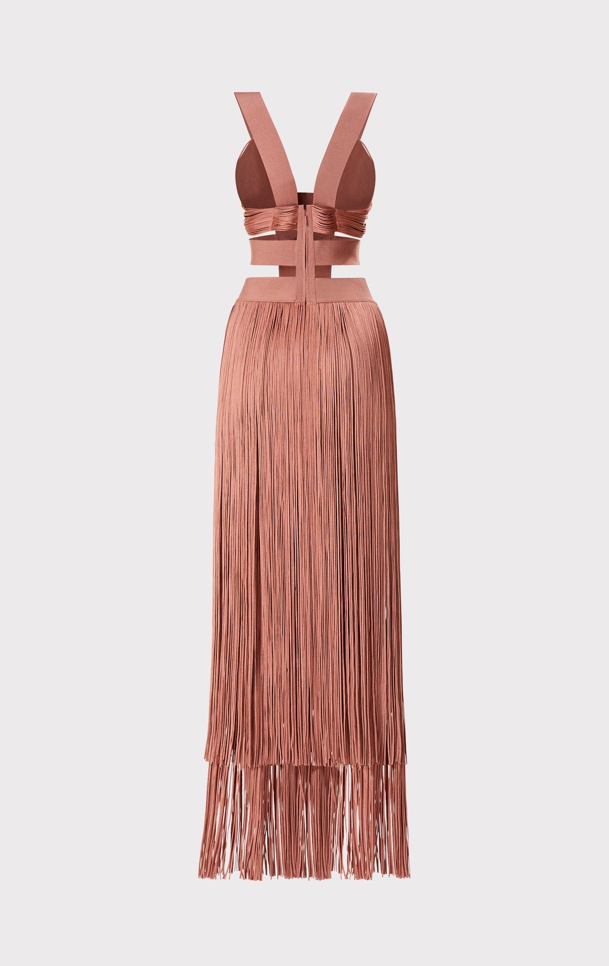 Low Waist Banded Fringe Gown | Terracotta