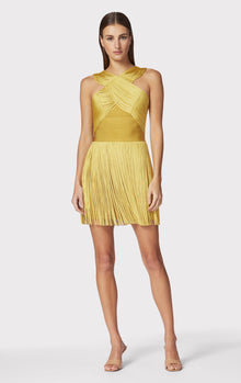 Crossover Halter Fringe Mini Dress | Goldenrod