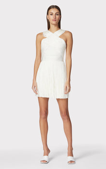 Crossover Halter Fringe Mini Dress | Alabaster