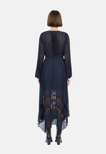 Long Blue Pleated Dress | Women | Navy