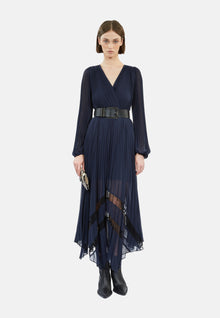 Long Blue Pleated Dress | Women | Navy