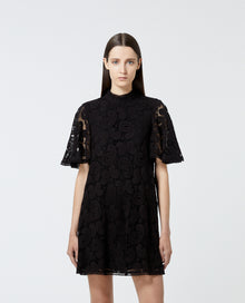 Short Printed Dress With Lace Frills | Women | Black