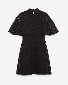 Short Printed Dress With Lace Frills | Women | Black