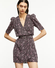 Patterned Wrap Dress | Women | Black x Pink