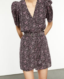 Patterned Wrap Dress | Women | Black x Pink