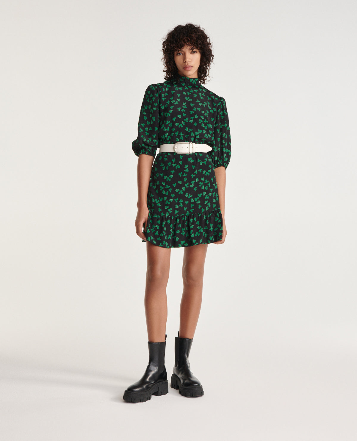 Short Dress Pattern & High Neck | Women | Black x Green