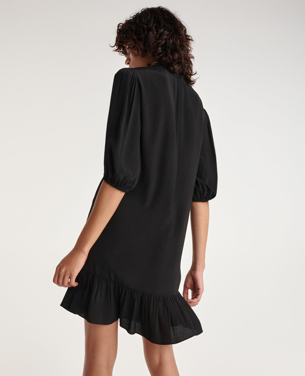 Short Dress With Frills And High Neck | Women | Black