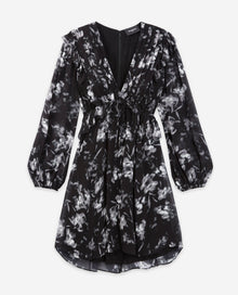 Short Frilly Printed Dress | Women | Black x White