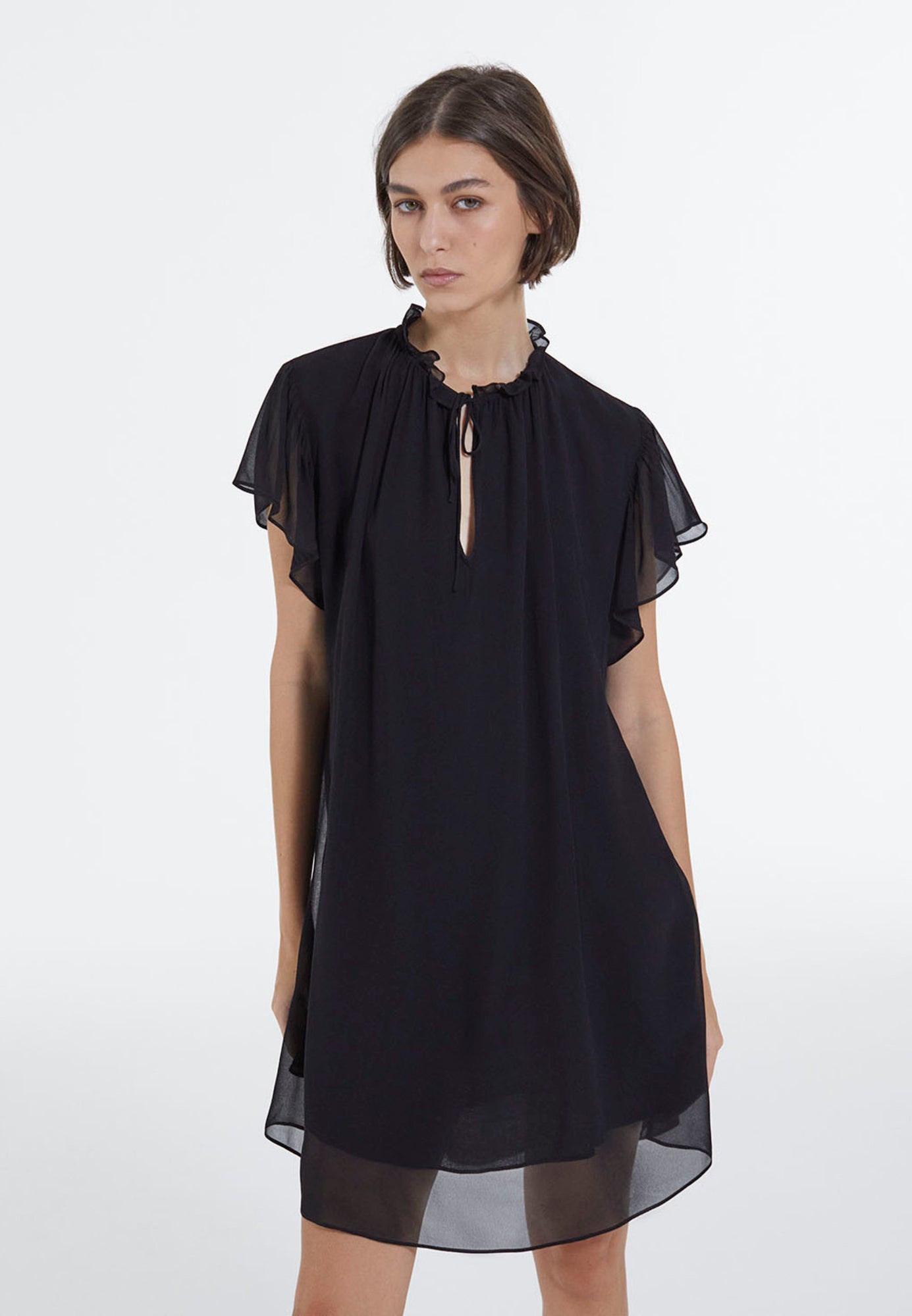 Short Semi-Sheer Straight Dress | Women | Black