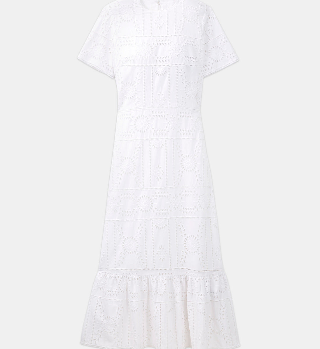 Long Embroidered Dress With Crew Neck | Women | White