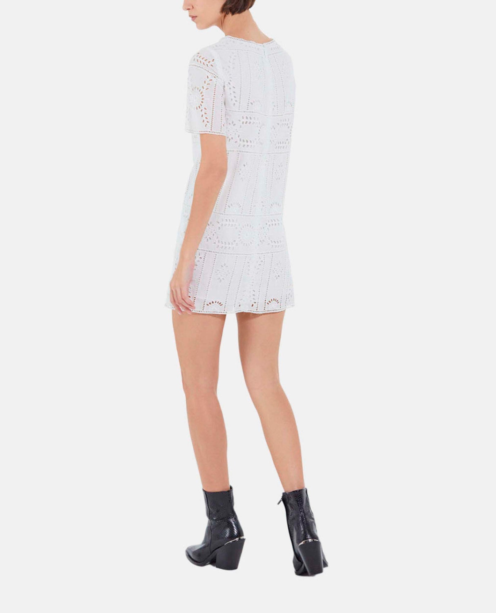 Short Embroidered Dress With Crew Neck | Women | White