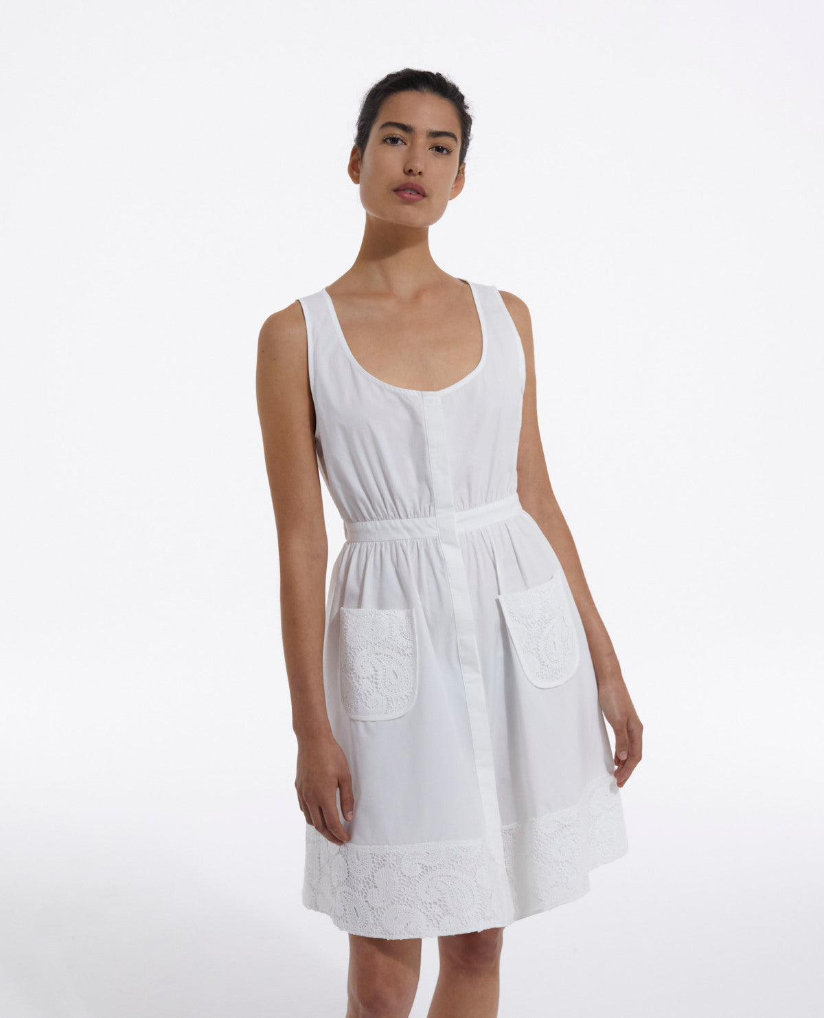 Short Sleeveless Dress With Pockets | Women | White