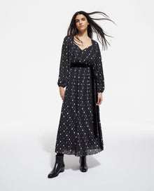 Long Printed Dress | Women | Black x Ecru