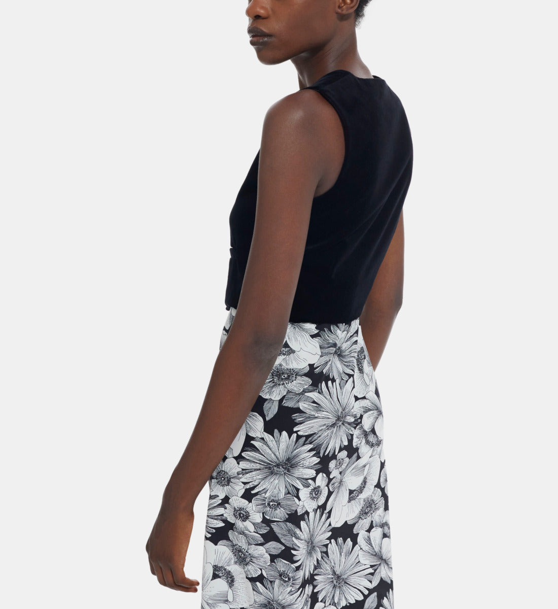 Long Floral Silk Dress | Women | Black x White