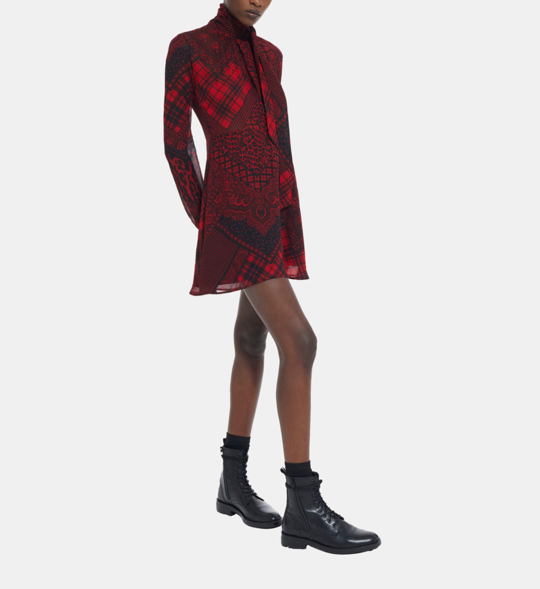 Short Printed Dress | Women | Red x Black