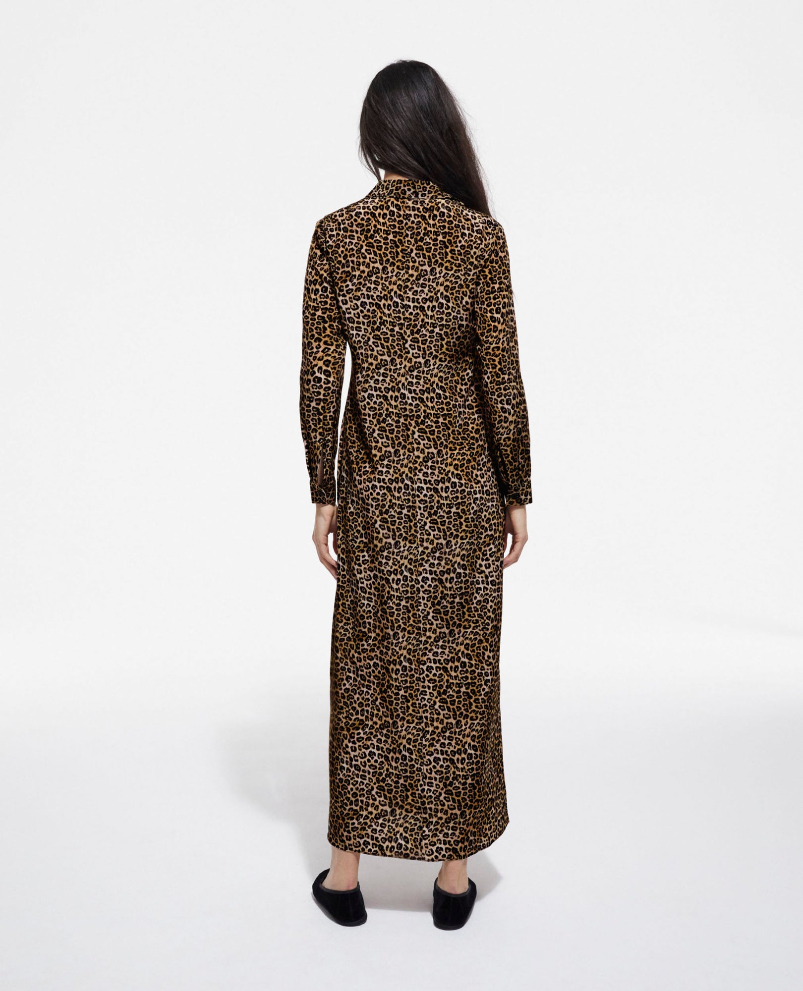 Long Print Silk Dress | Women | Leopard