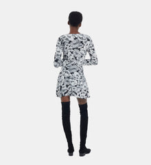 Short Floral Silk Dress | Women | Black x White