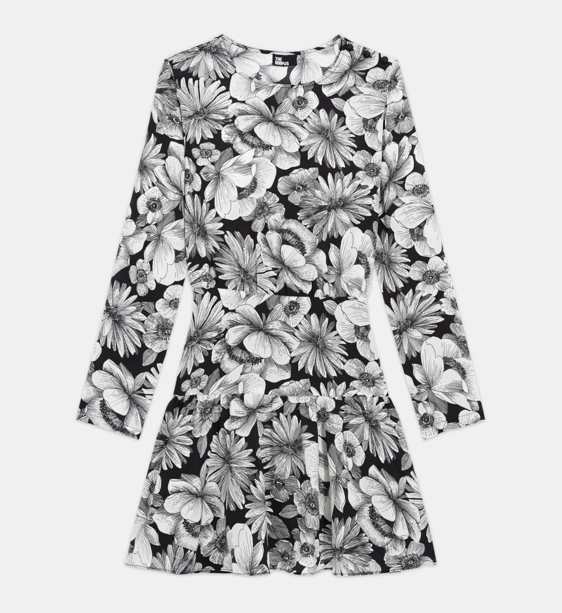 Short Floral Silk Dress | Women | Black x White