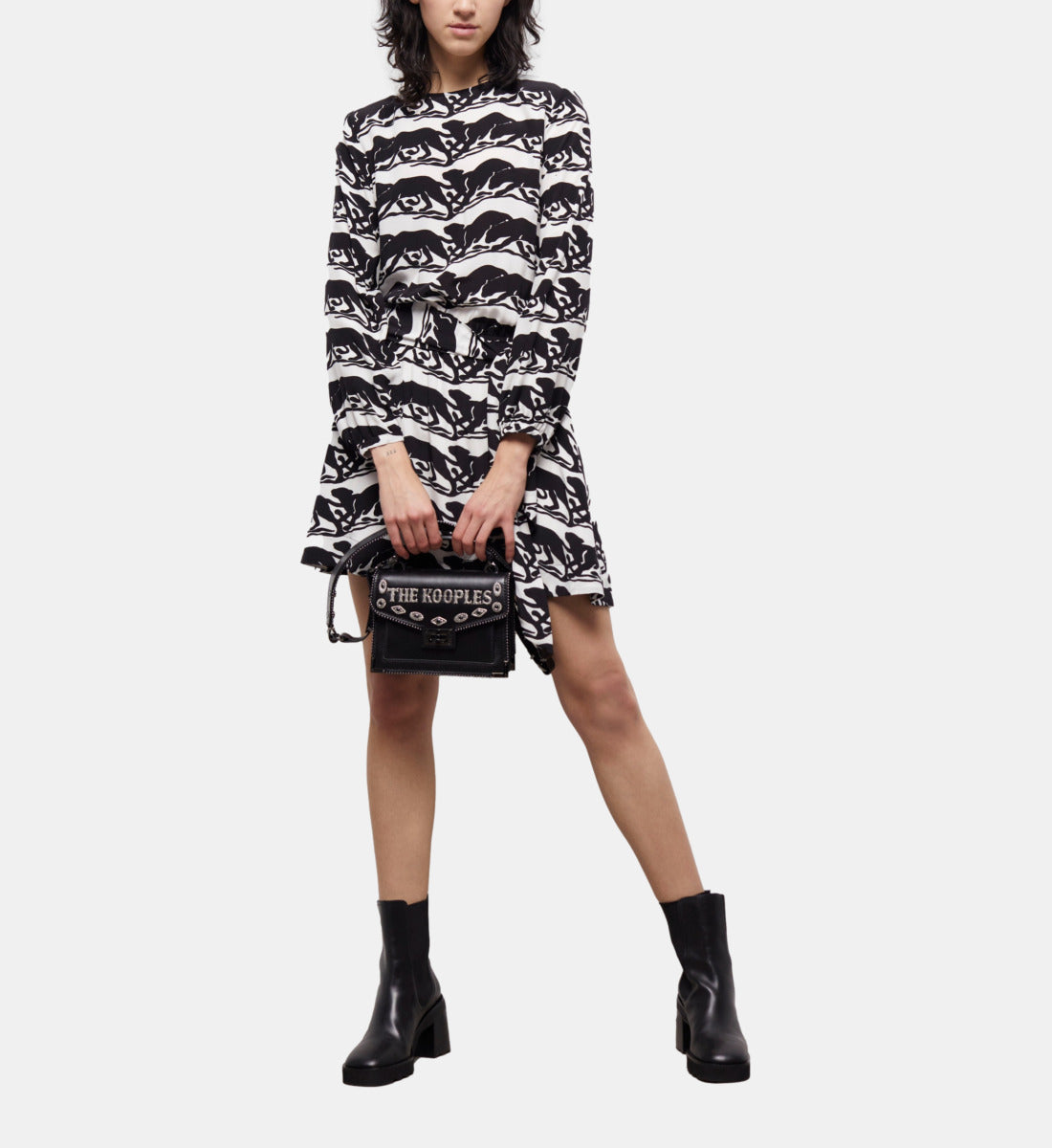 Short Dress With Printed Belt | Women | Black x White