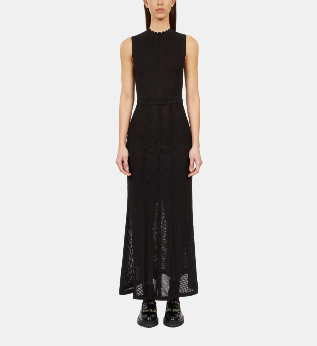 Long Openwork Knit Dress | Women | Black