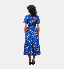 Long Printed Wrap Silk Dress | Women | Blue