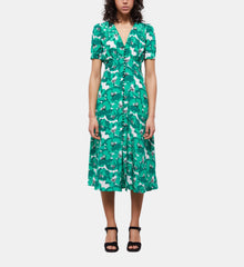 Long Printed Dress With Buttoning | Women | Green