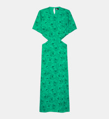 Long Printed Dress With Cut-Out Details | Women | Green