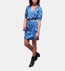 Short Printed Wrap Dress | Women | Blue White