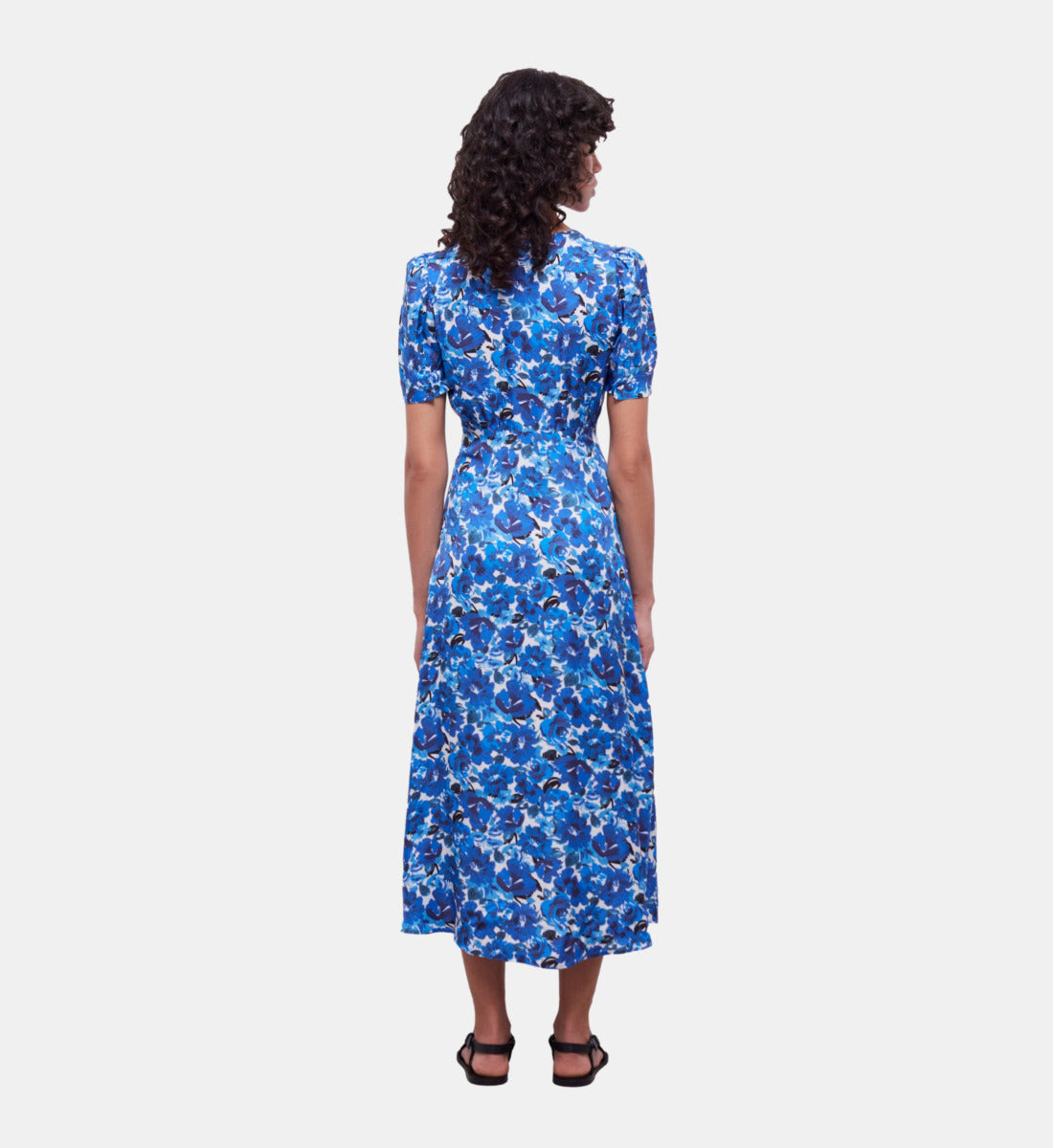 Long Printed Dress With Buttons | Women | Blue White