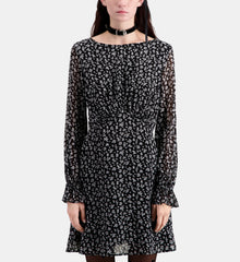 Short Printed Dress | Women | Black x Ecru