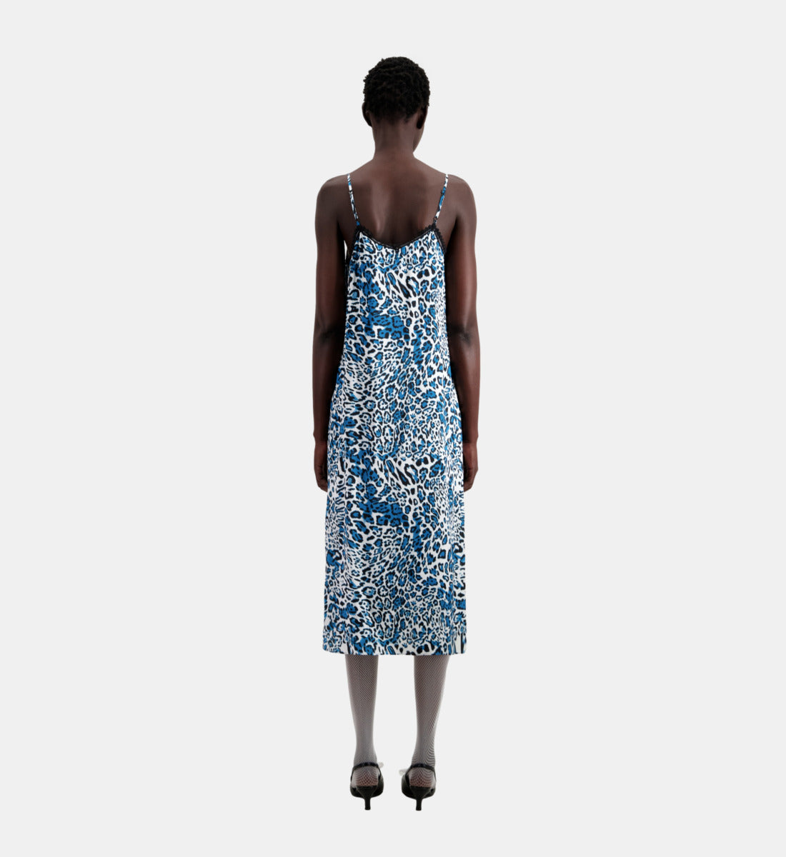 Long Printed Silk Slip Dress With Lace Details | Women | Blue White