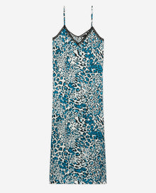 Long Printed Silk Slip Dress With Lace Details | Women | Blue White